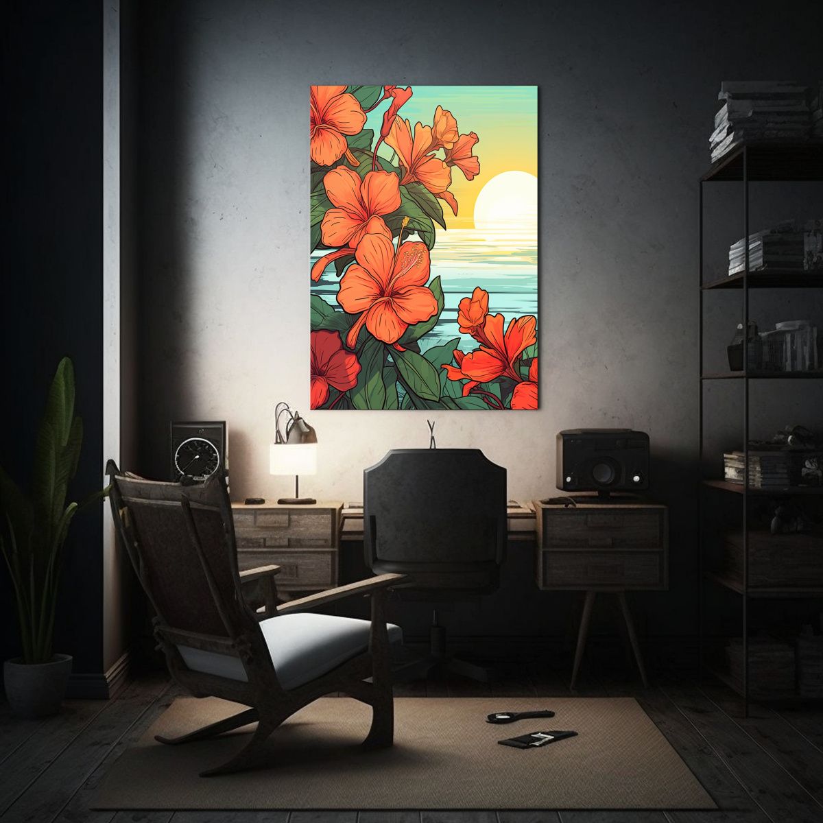 GENERICO - Arte Pared Elegante Cuadro Flores AI Fondo 80x120 Cm