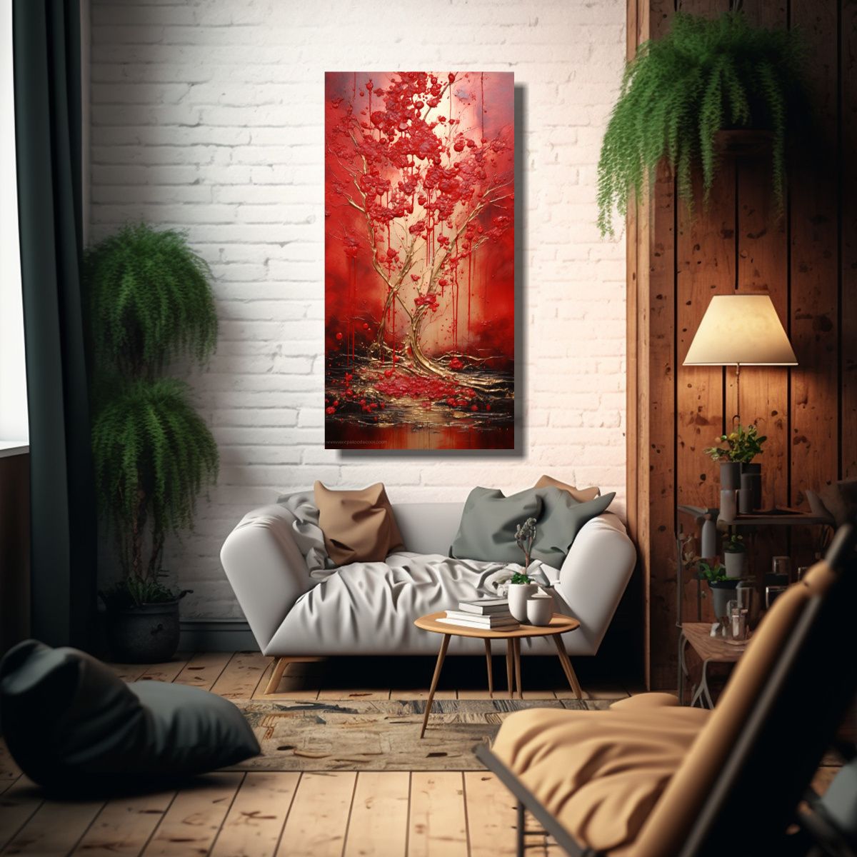 GENERICO - Cuadro Expresión Fantástico En Rojo Y Dorado 50x100 Cm