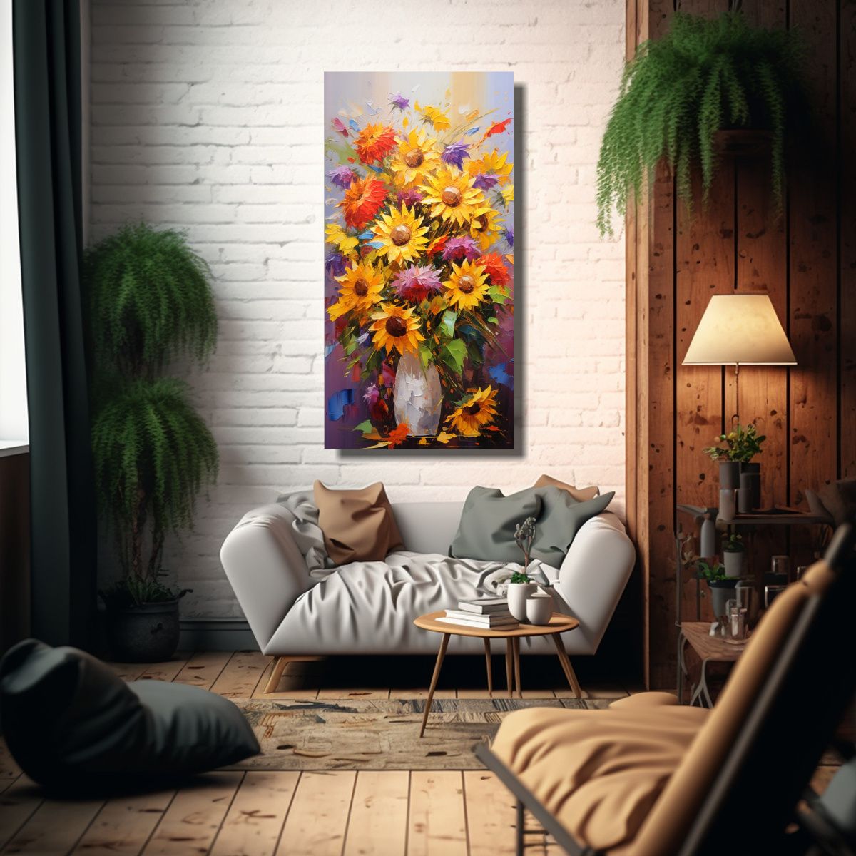 GENERICO - Pintura En Lienzo De Girasoles Clásica E 30x60 Cm.