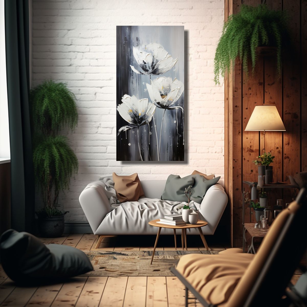 GENERICO - Pintura Urbana De Tulipanes Negros En Lienzo 60x120 Cm