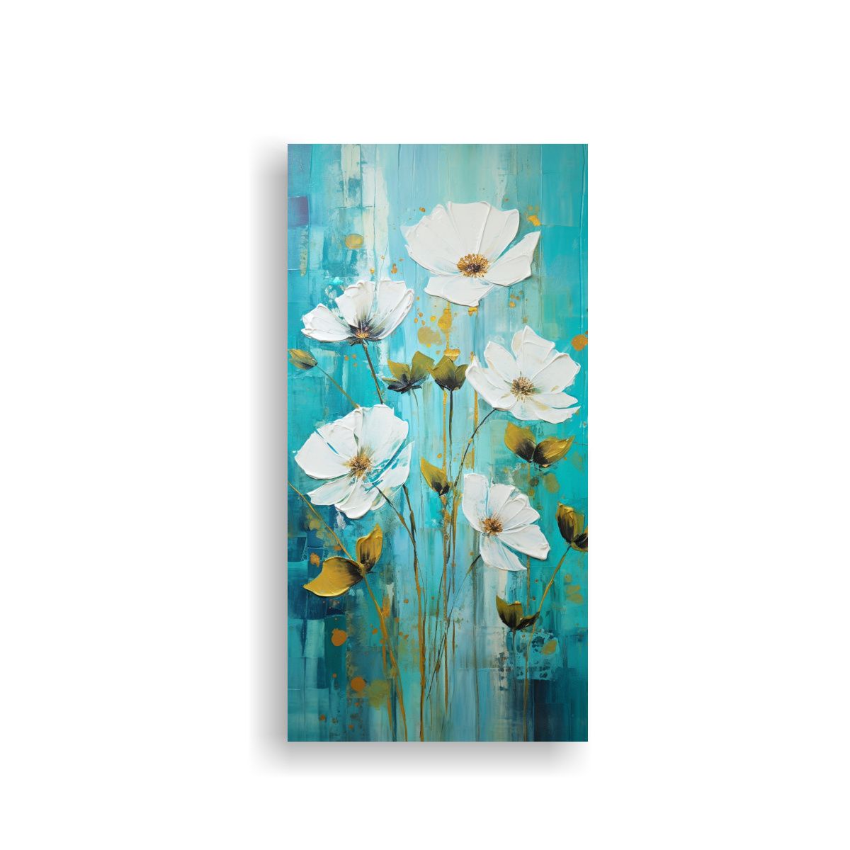 GENERICO - Pintura De Flores En Tonos Turquesa En Lienzo En 80x160 Cm