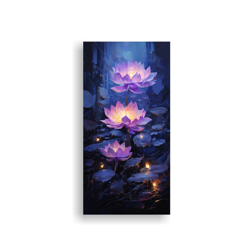 GENERICO - Cuadro De Loto Negro Luminoso Pintura Floral 30x60 Cm