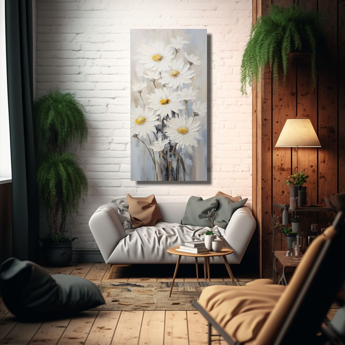 GENERICO - Cuadro De Lienzo Con Hermosos Girasoles Blancos 60x120 Cm