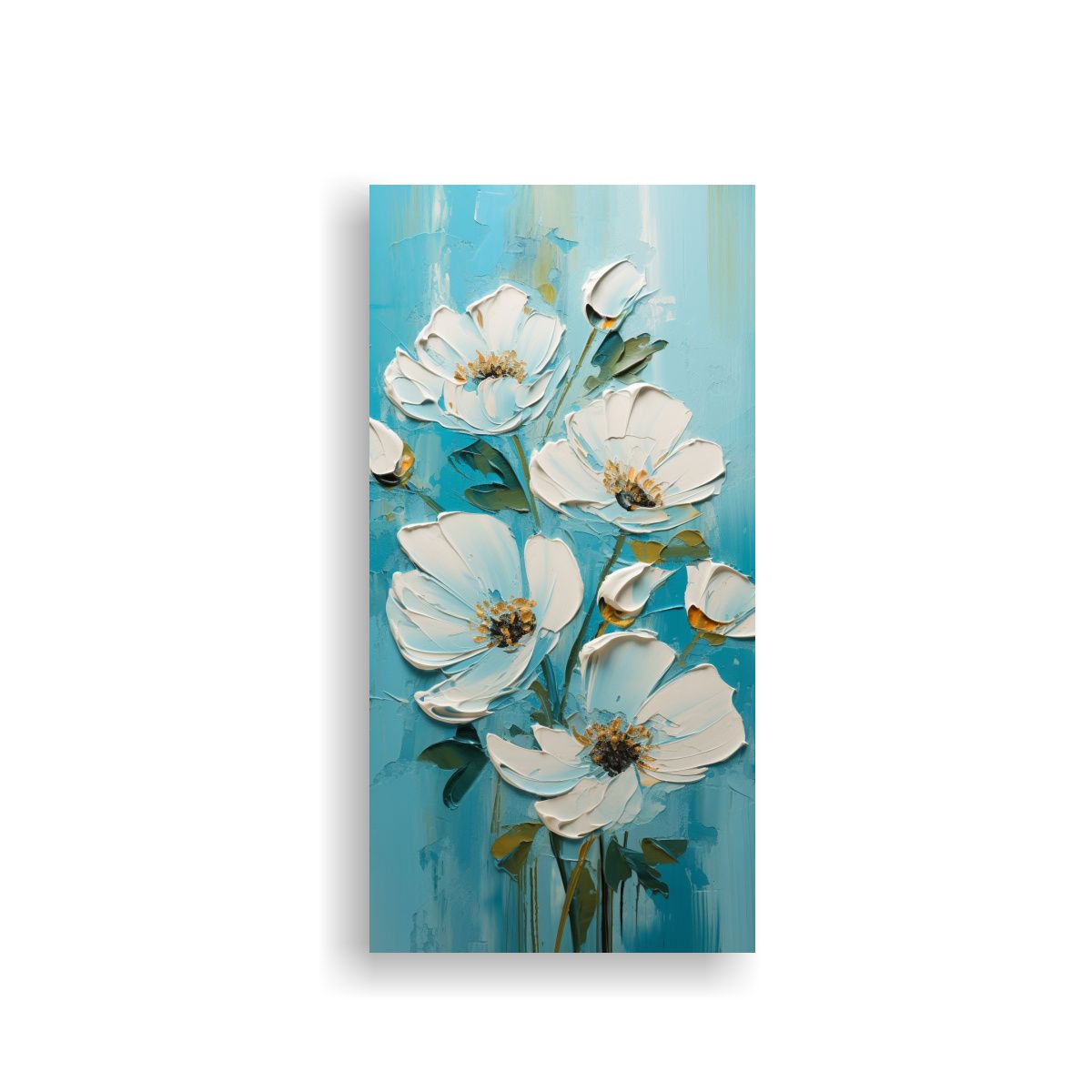 GENERICO - Cuadro Abstracto Estética Flores Cyan En Lienzo 20x40 Cm