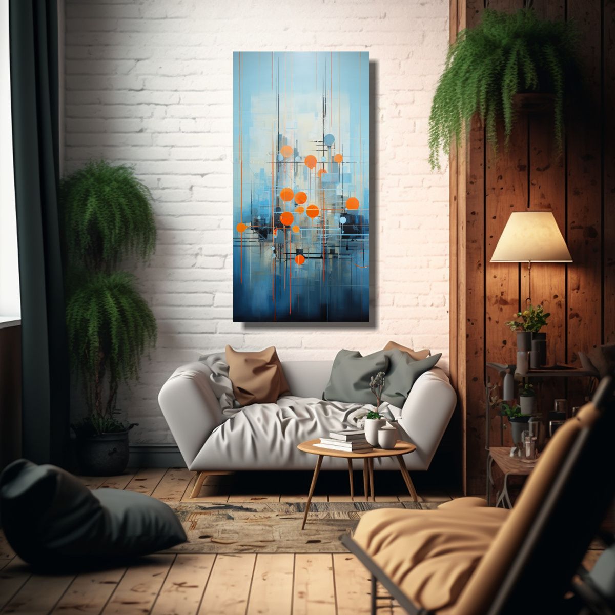 GENERICO - Pintura Abstracta De Arte De Pared En Azul Y 20x40 Cm