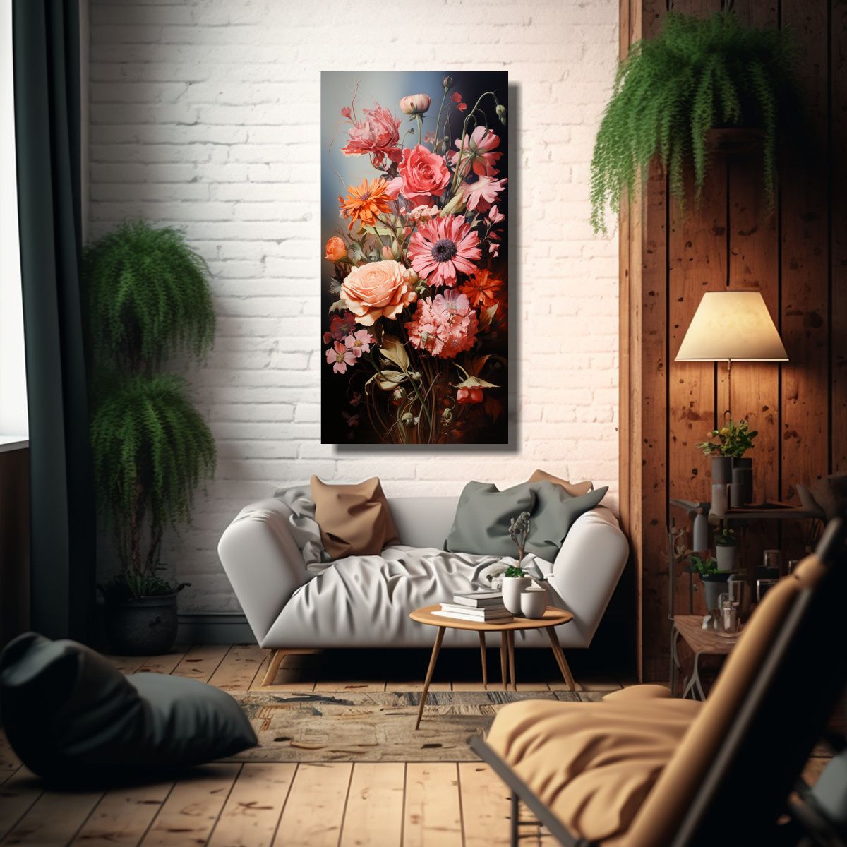 GENERICO - Bouquet De Flores Rosas Luminosas En Una Cuadro 40x80 Cm