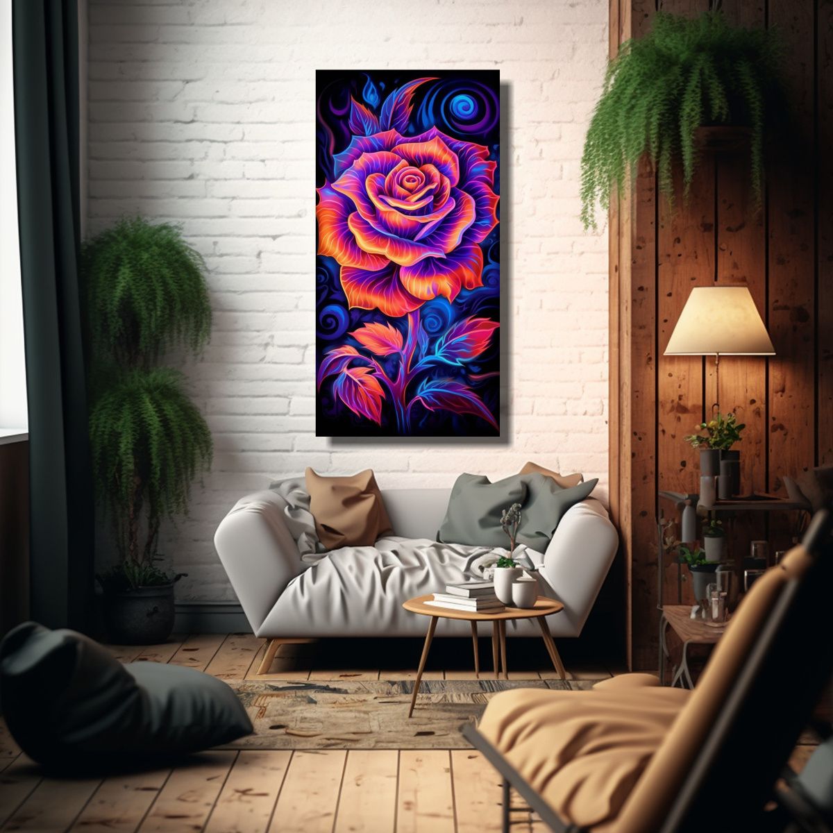 GENERICO - Pintura Abstracta Única De Una Rosa En Primer 80x160 Cm.