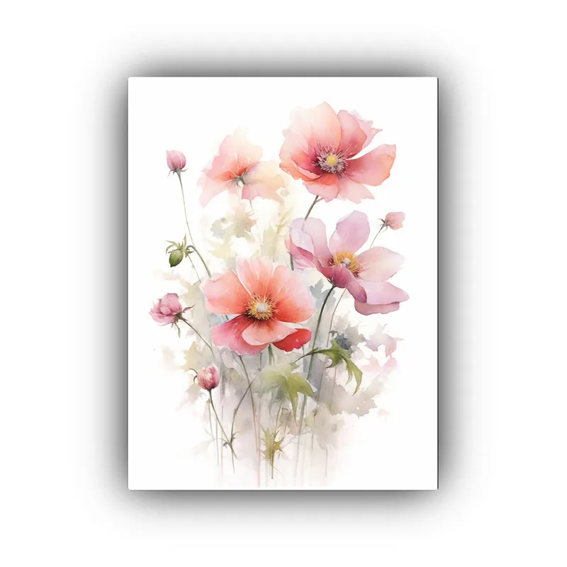 GENERICO - Cuadro De Expresividad En Acuarela Flores Rosadas 80x120 Cm