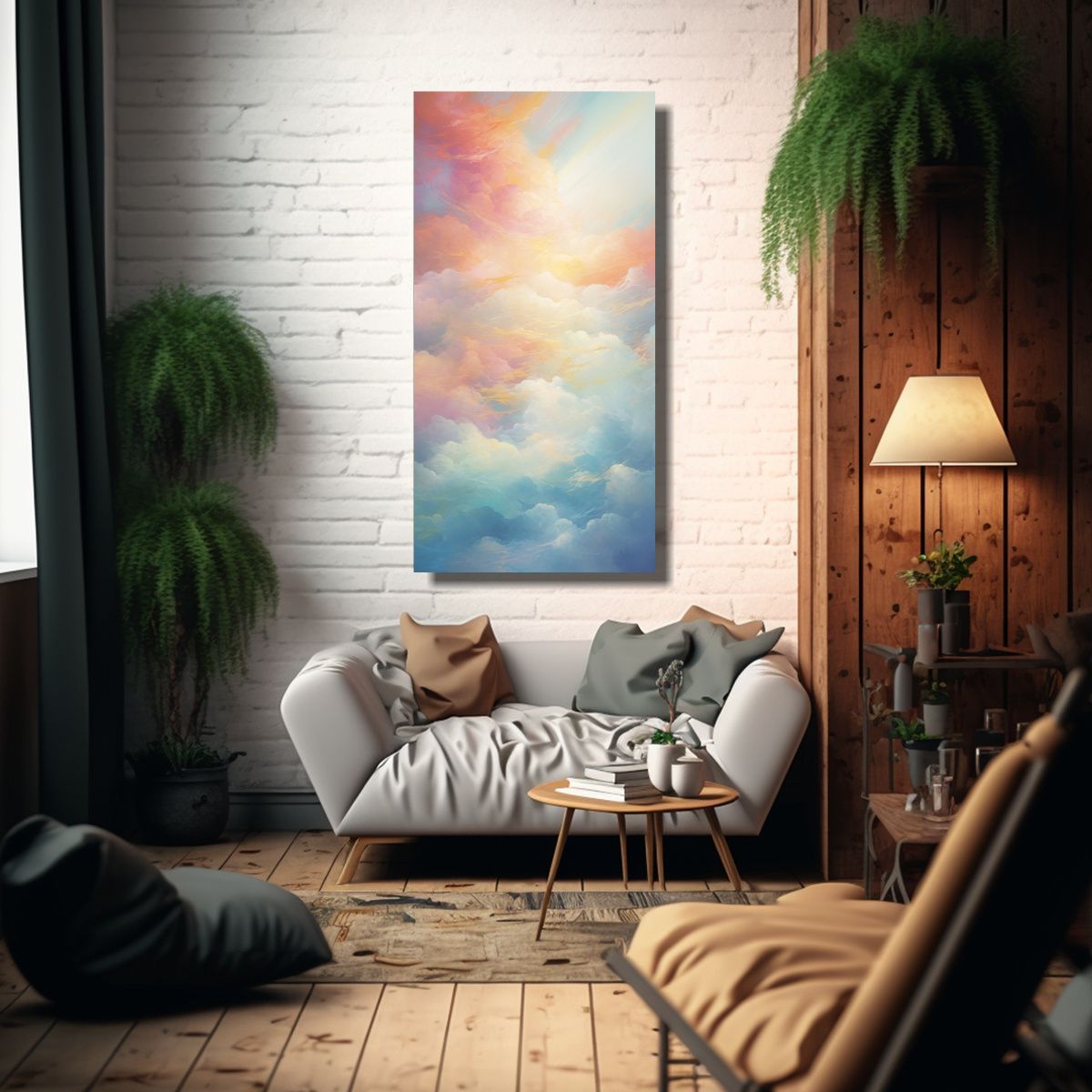 GENERICO - Pintura Decorativa Abstracta Con Paisaje De Nubes 80x160 Cm