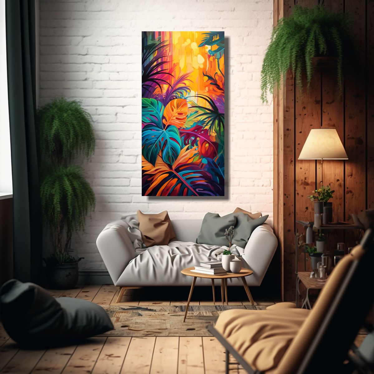 GENERICO - Pintura Abstracta Belleza En La Selva Vibrante 80x160 Cm
