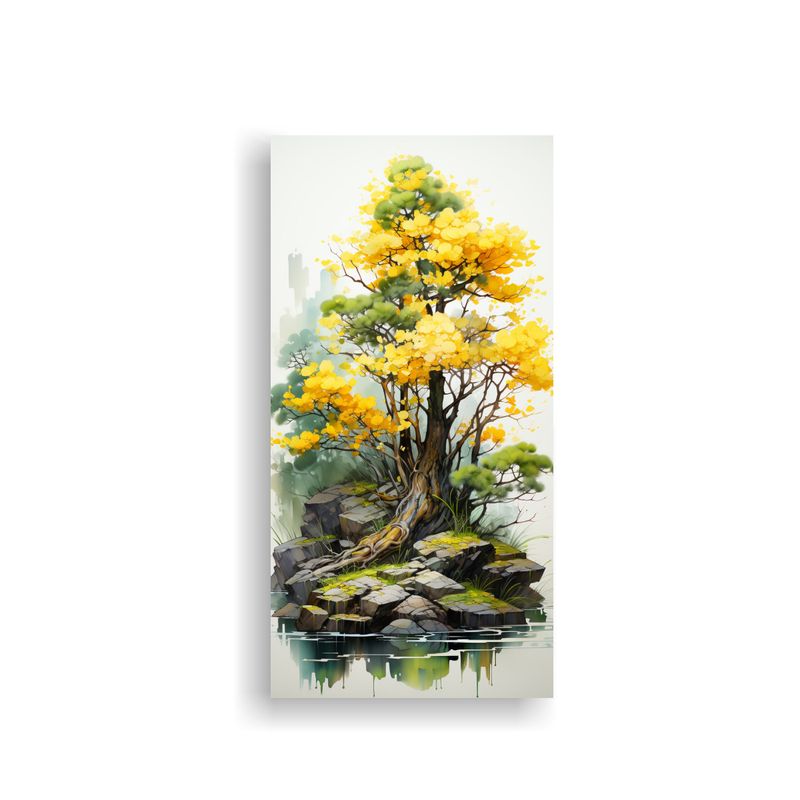 GENERICO - Pintura Abstracta En Bastidor Con árbol Bonsái 60x120 Cm