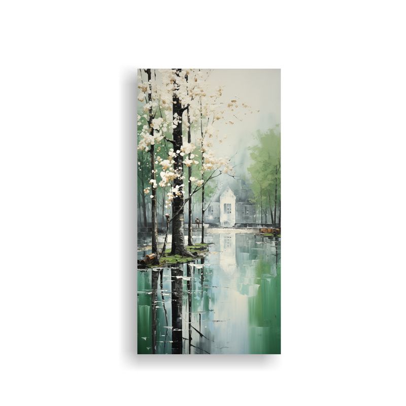 GENERICO - Pintura Abstracta De árboles En Plata Y Blanco 50x100 Cm