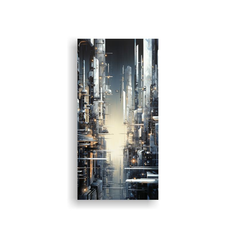 GENERICO - Pintura Abstracta De Una Ciudad Cibernética En 60x120 Cm