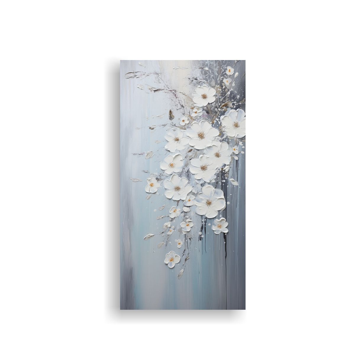 GENERICO - Cuadro Moderno Acrílico Blanco Con Salpicaduras 20x40 Cm