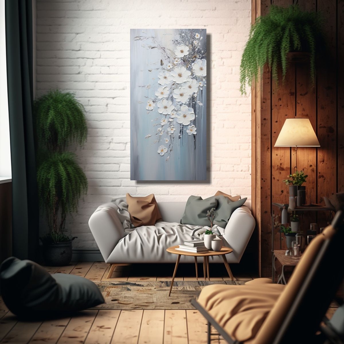 GENERICO - Cuadro Moderno Acrílico Blanco Con Salpicaduras 20x40 Cm