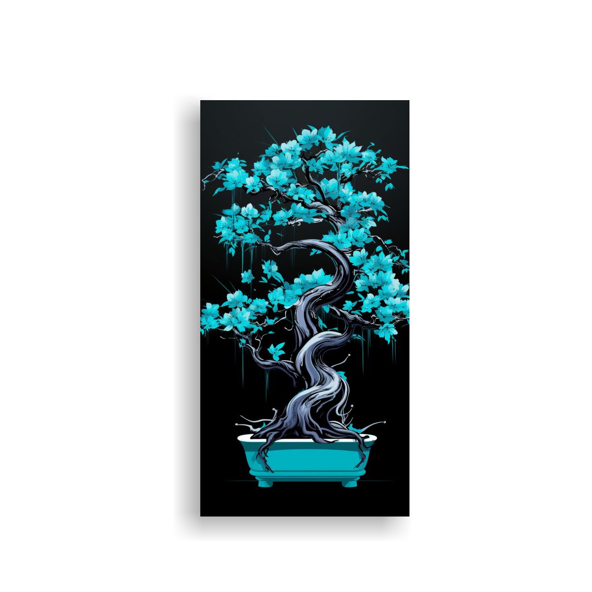 GENERICO - Cuadro Impreso Árbol Bonsái En Turquesa Y Negro 50x100 Cm