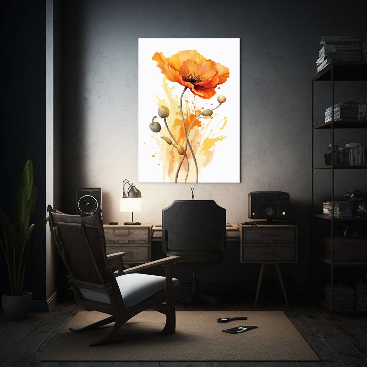 GENERICO - Cuadro Lienzo Moderno De Amapola Naranja Con 80x120 Cm