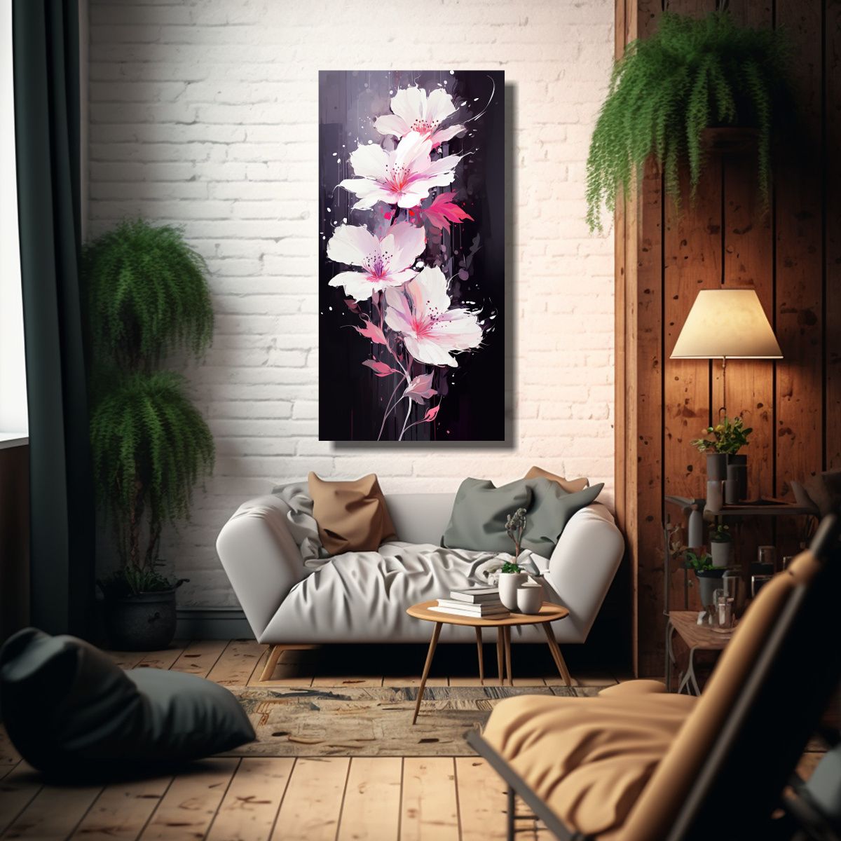 GENERICO - Cuadro Moderno Calma En Colores Blanco Y Rosa 50x100 Cm