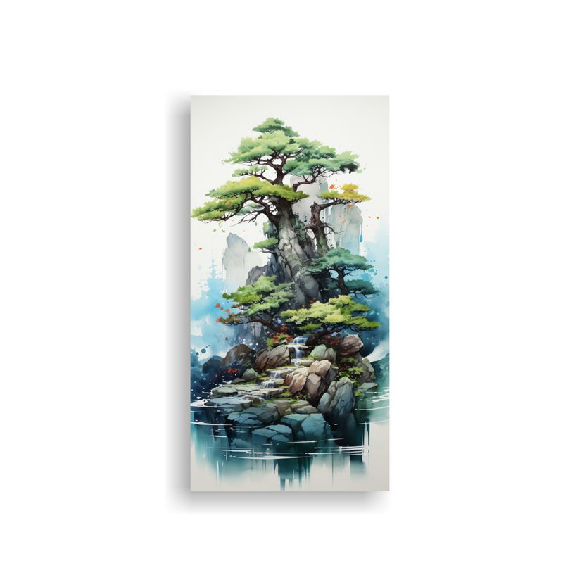 GENERICO - Pintura Abstracta De árbol De Pino Bonsái En 40x80 Cm