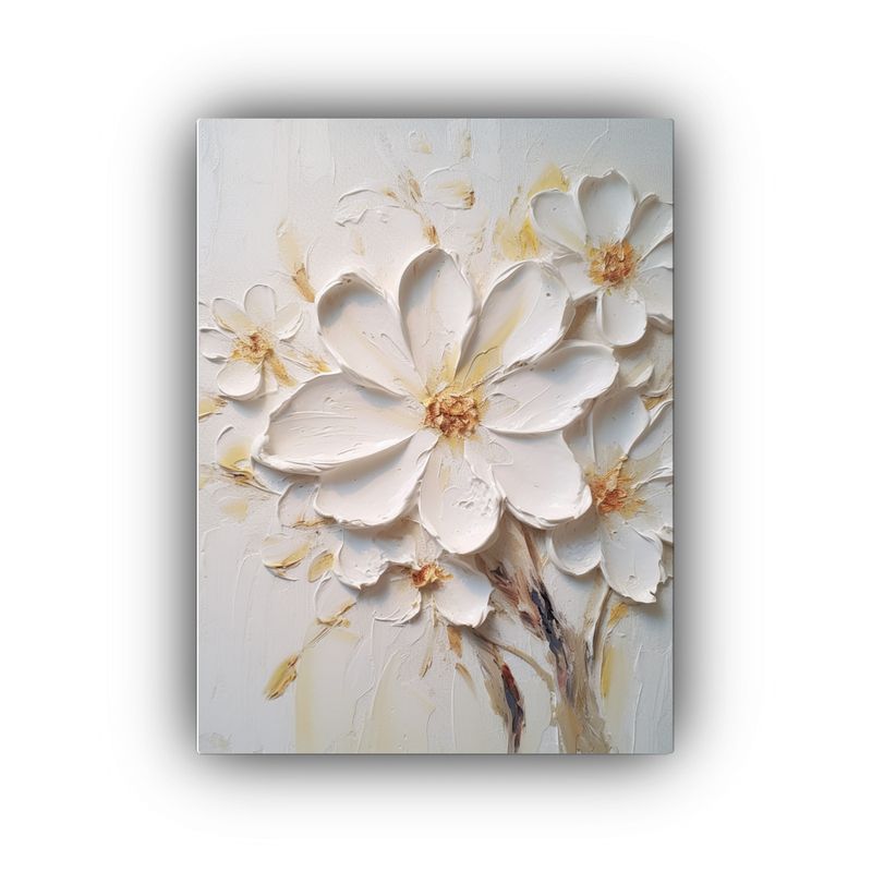 GENERICO - Pintura Decorativa De Flores Blancas En Contraste 80x120 Cm