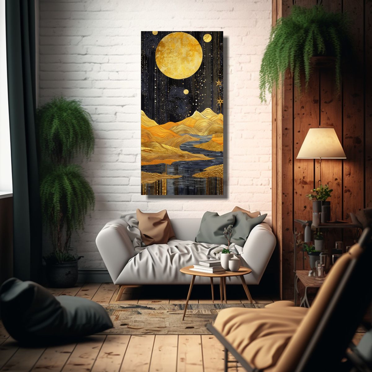 GENERICO - Pintura Montañas Luna Bastidor Tela 20x40 Cm