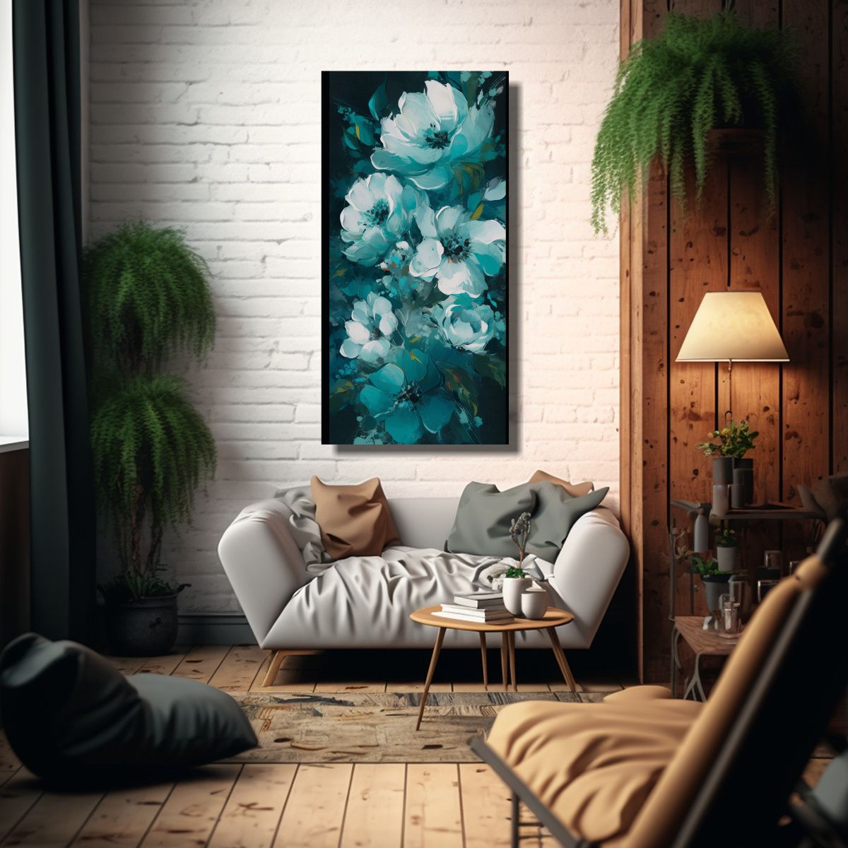 GENERICO - Pintura De Flores En Colores Turquesa Estilo 80x160 Cm