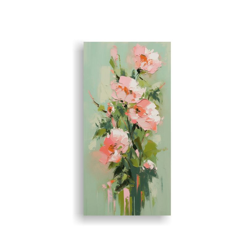GENERICO - Cuadro De Flores Exuberantes En Verde Y Rosa En 60x120 Cm