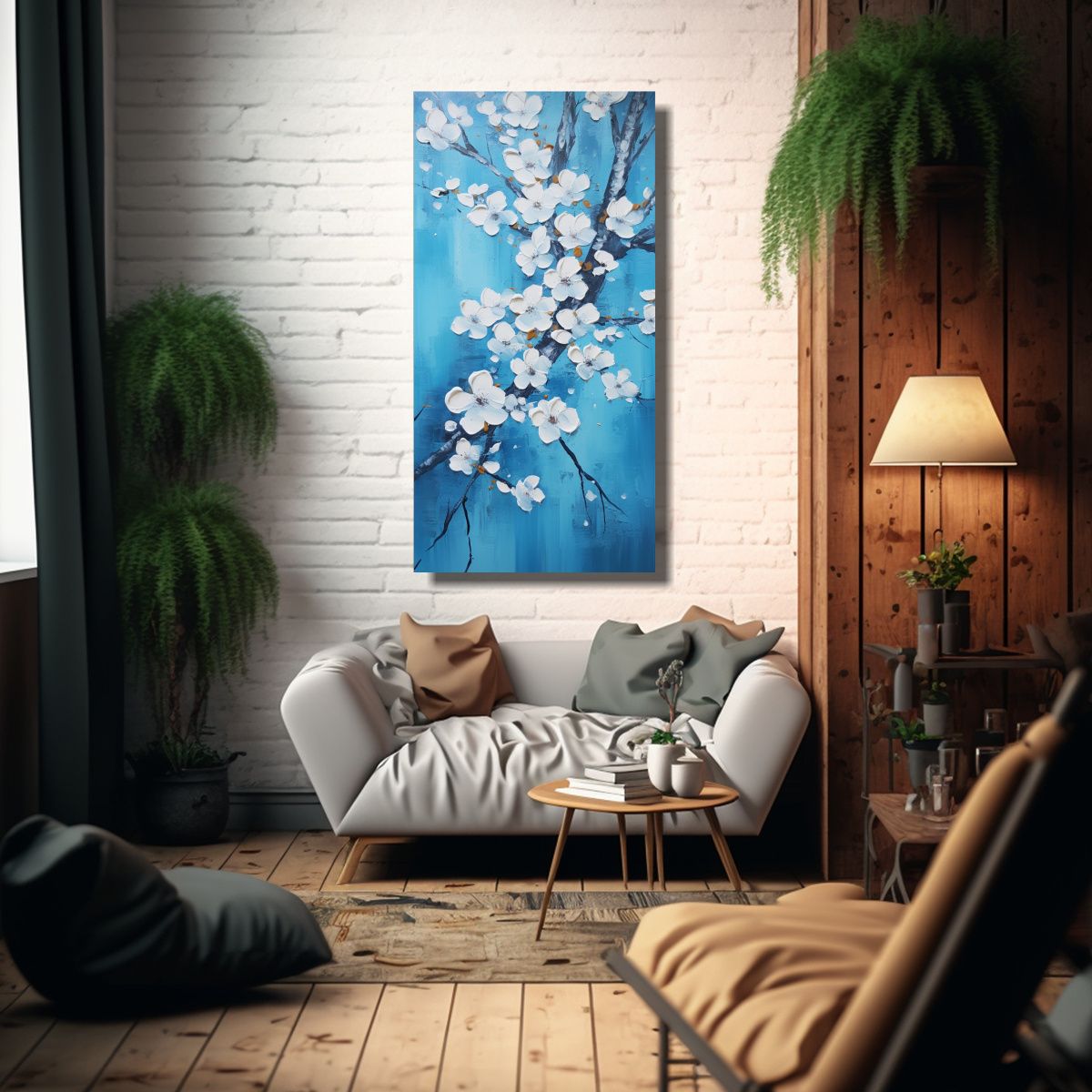 GENERICO - Pintura En Lienzo De Flores De Cerezo Azules En 80x160 Cm