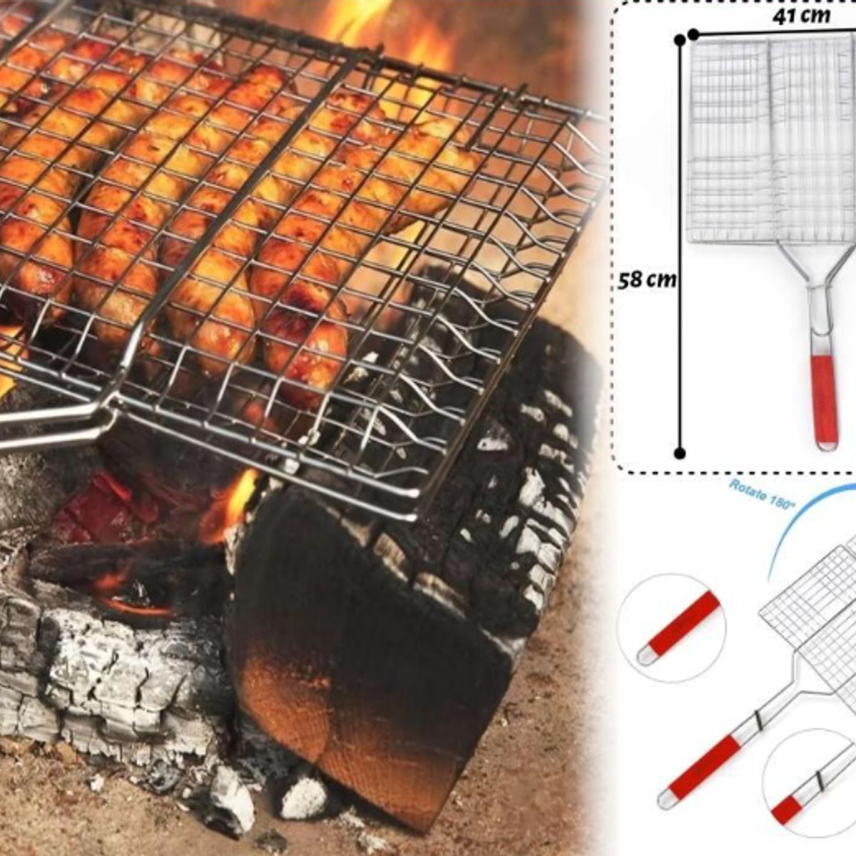 GENERICO - Rejilla Parrilla Asador Plegable Acero 58 Cm