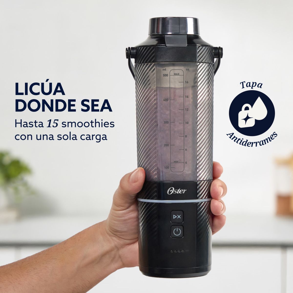 Licuadora Oster Portátil 590 ml Recargable Negro Blstgfpb20, marca OSTER - Foto 2