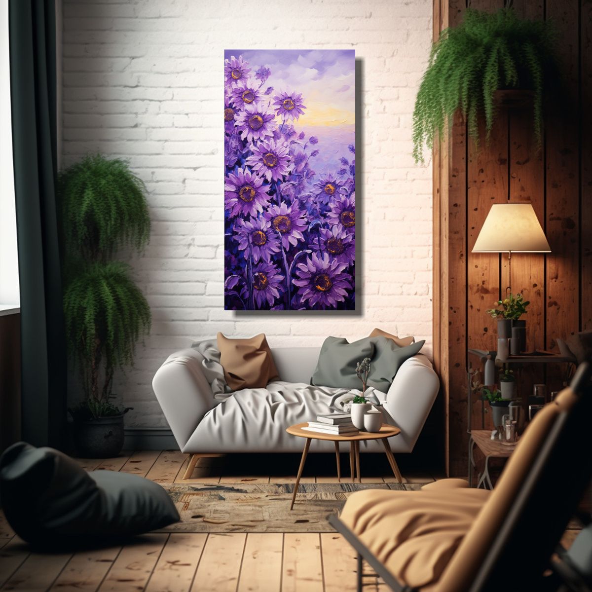 GENERICO - Pintura De Girasoles Morados En Lienzo Estilo 20x40 Cm