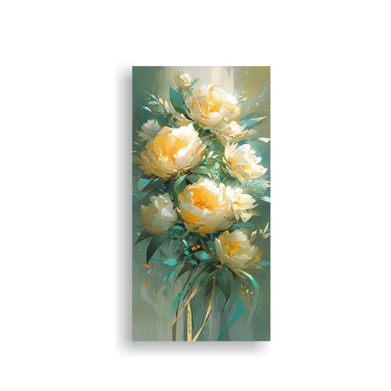 GENERICO - Cuadro Lienzo Flores Verdes Y Doradas Alta 40x80 Cm