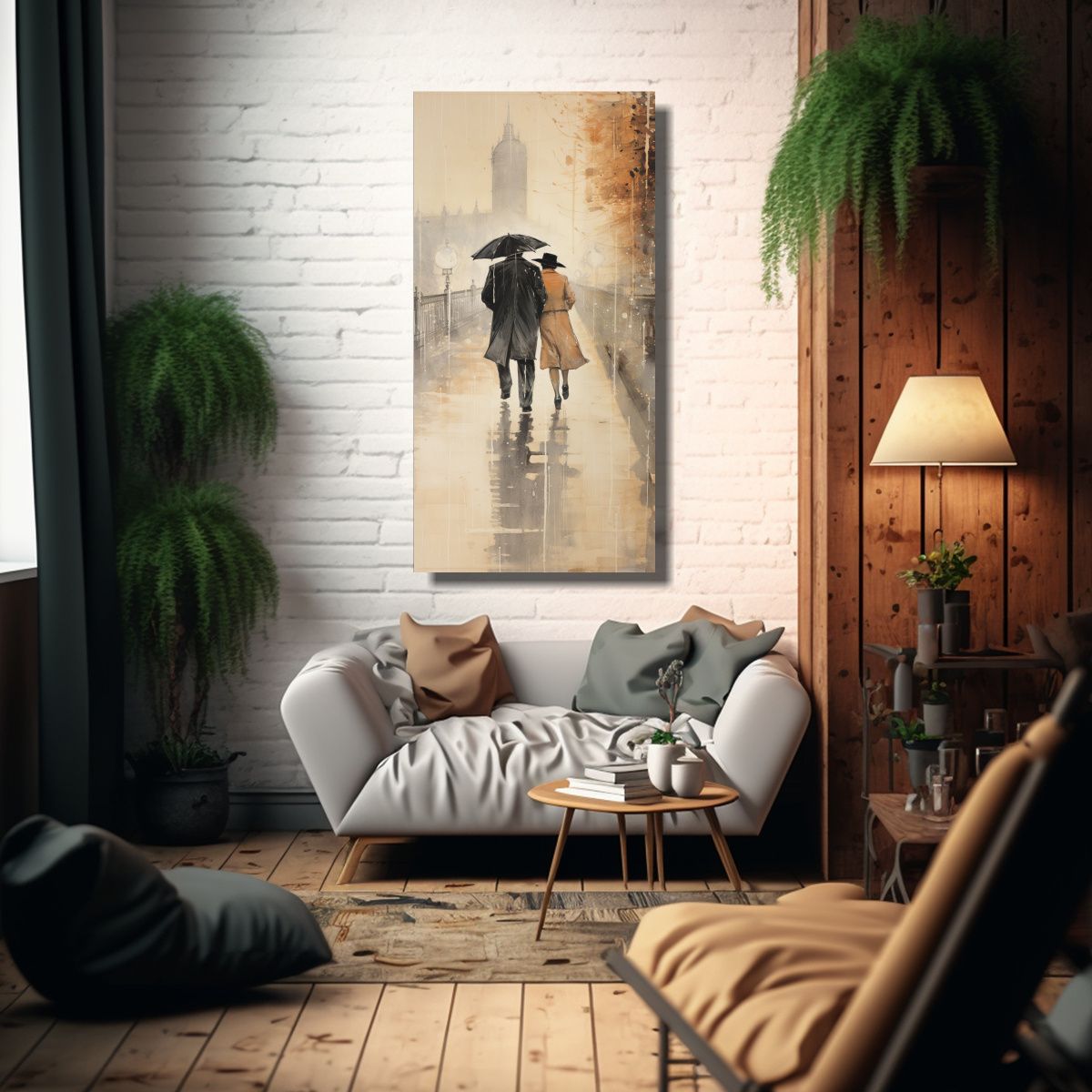 GENERICO - Cuadro Decorativo Pareja Caminando En El Puente 30x60 Cm