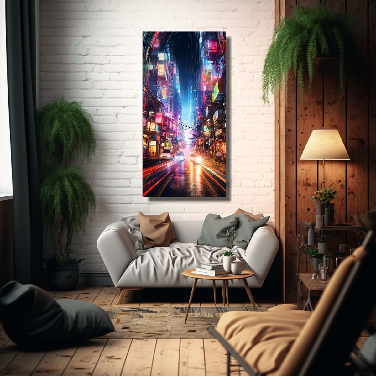 GENERICO - Cuadro Calle Neón Shanghai Riqueza Visual 30x60 Cm.