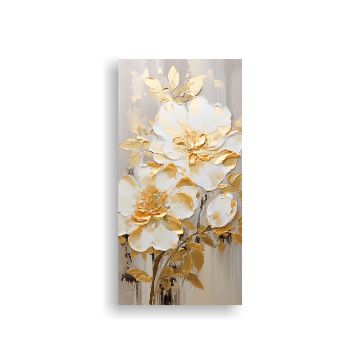 GENERICO - Pintura Floral Dorada En Lienzo Al Estilo De Arte 20x40 Cm