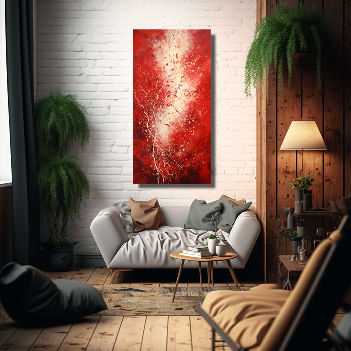 GENERICO - Lienzo Moderno Obra Maestra En Rojo Y Plateado 20x40 Cm