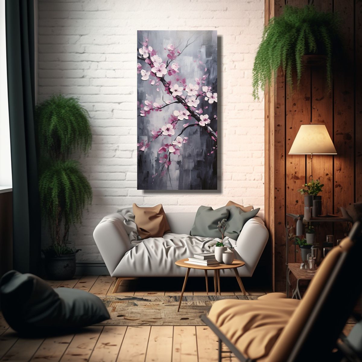 GENERICO - Pintura De Cerezo Negro En Líneas Finas Obra 80x160 Cm