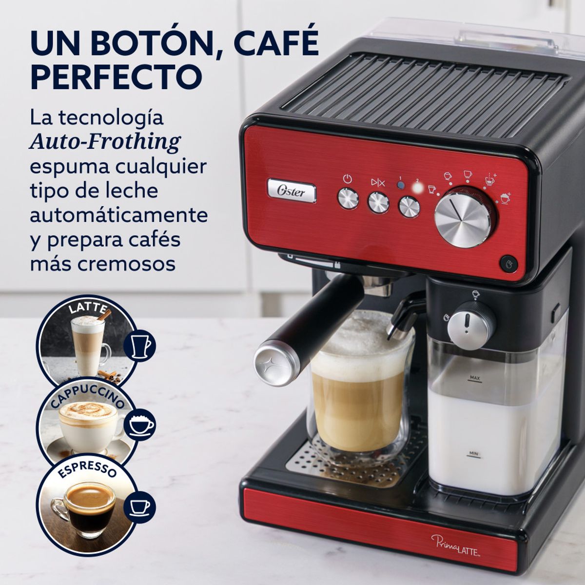 OSTER - Cafetera Automática Oster Primalatte Roja Bvstem6604r