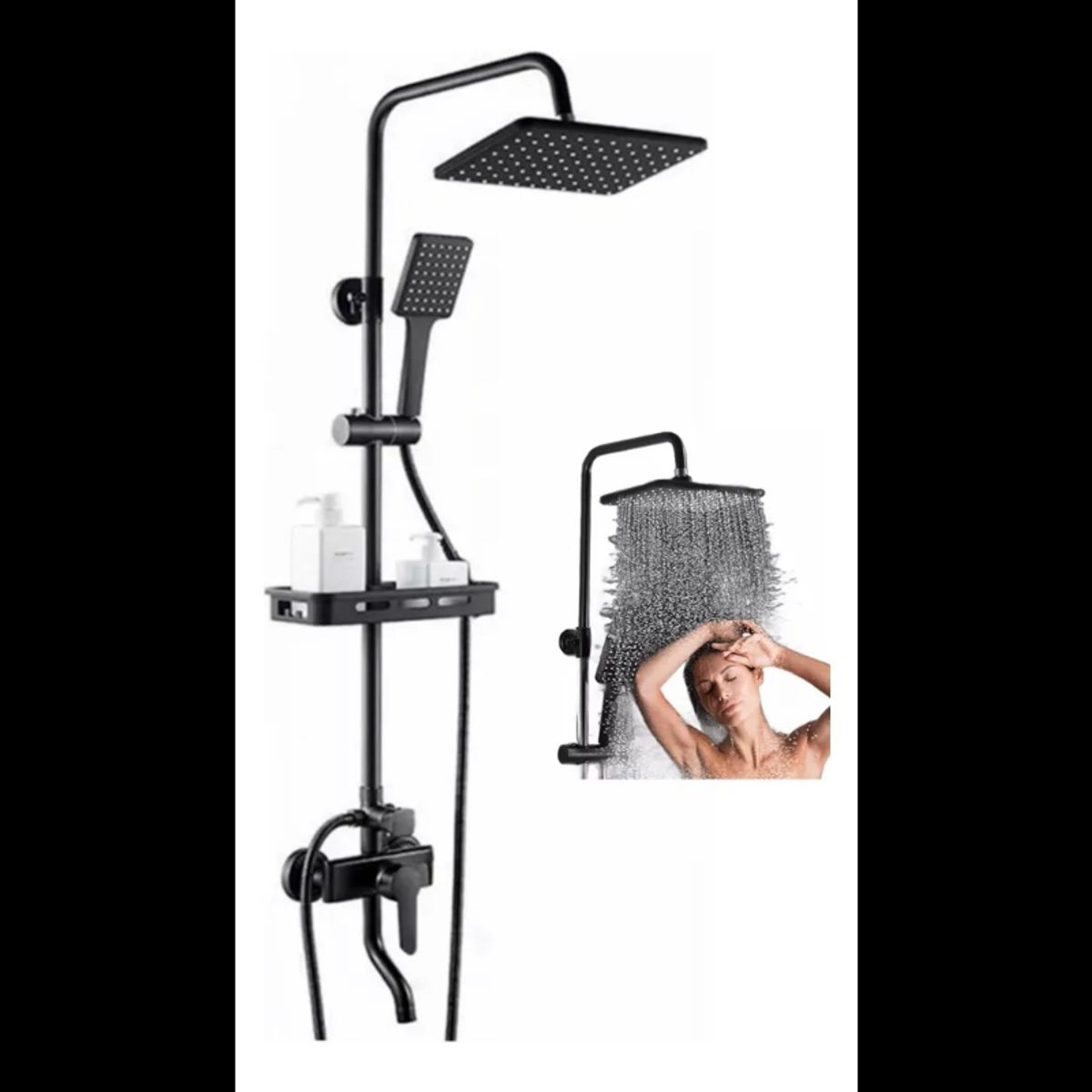 GENERICO - Moderna Hermosa Columna De Ducha Negra Mate 3 Funciones