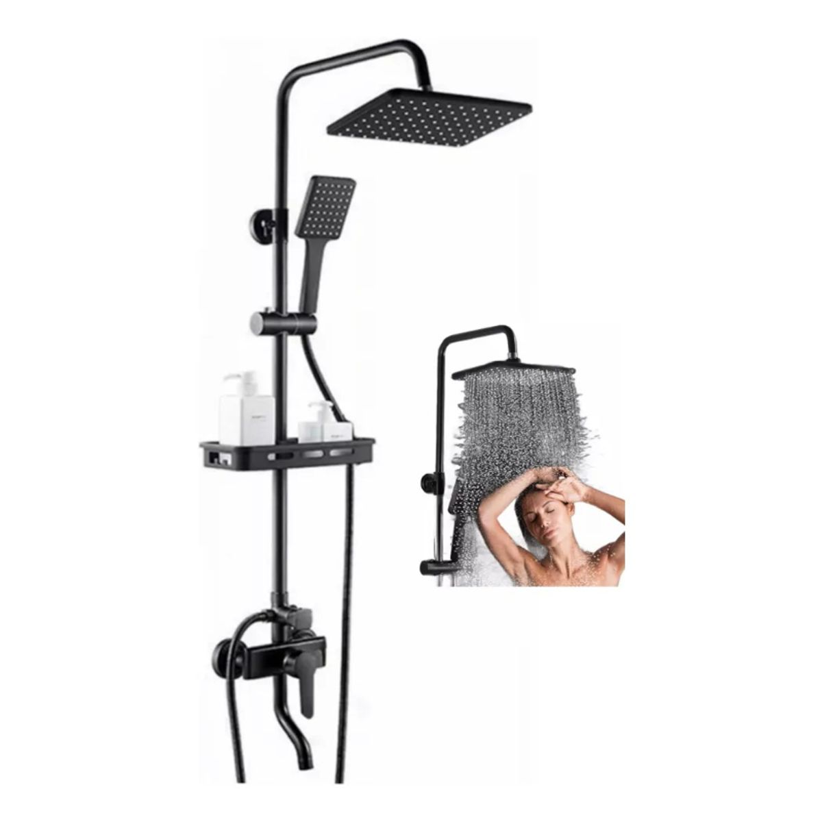 GENERICO - Moderna Hermosa Columna De Ducha Negra Mate 3 Funciones