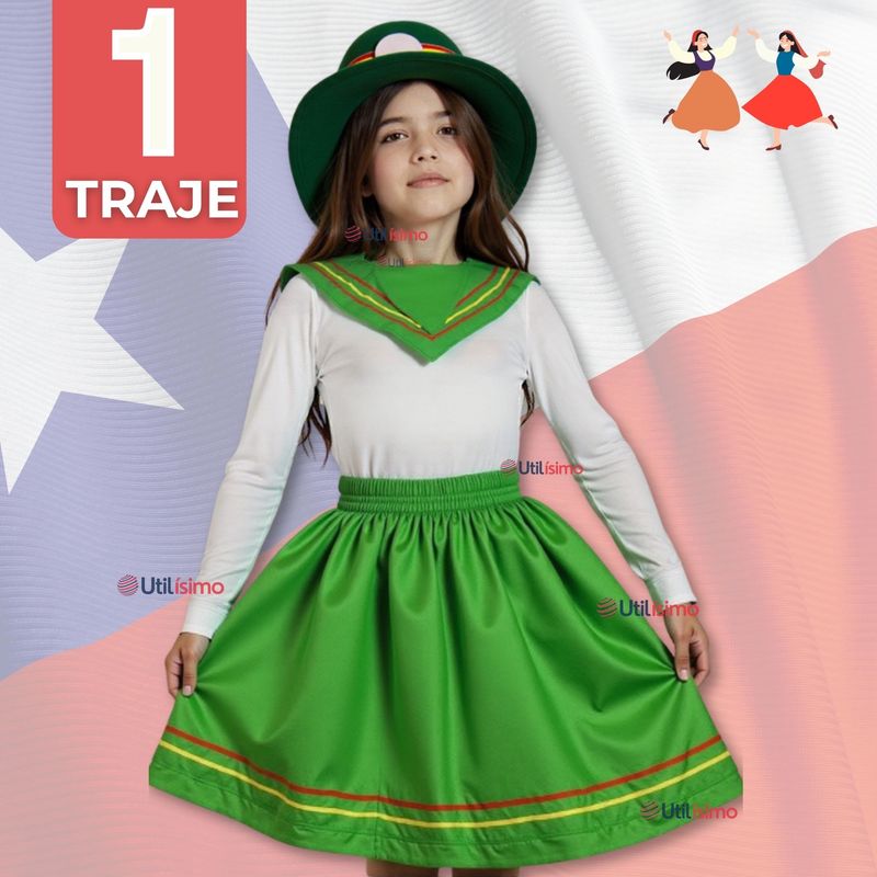 UTILISIMO - Traje Nortino Verde 3 Piezas Niña Fiestas Patrias Baile Nortino