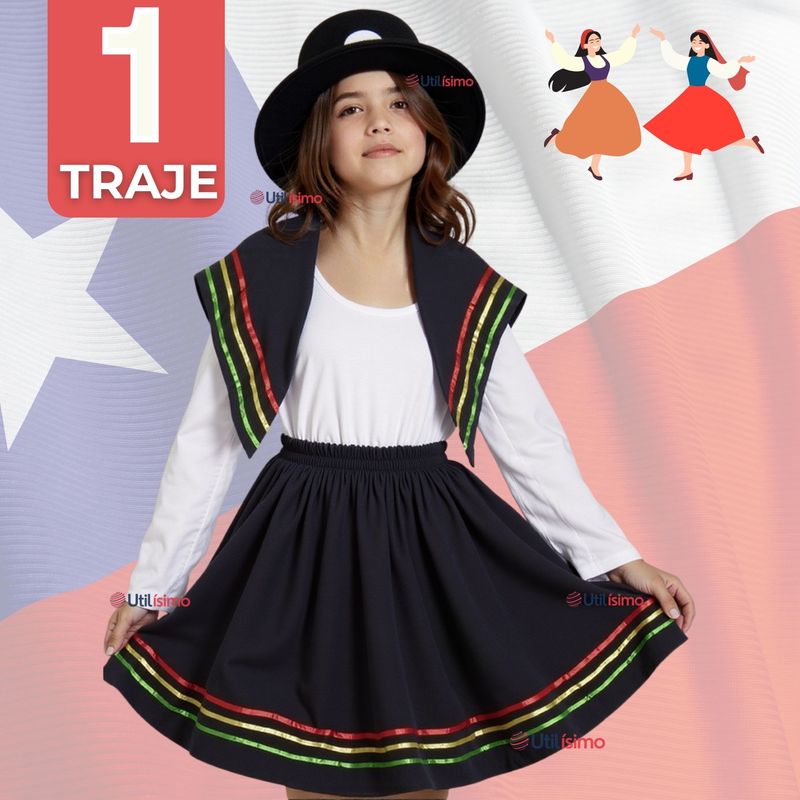 UTILISIMO - Traje Nortino Negro 3 Piezas Niña Fiestas Patrias Baile Nortino