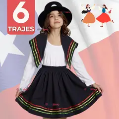 UTILISIMO - Pack 6 Traje Nortino Negro 3 Piezas Niña Fiestas Patrias