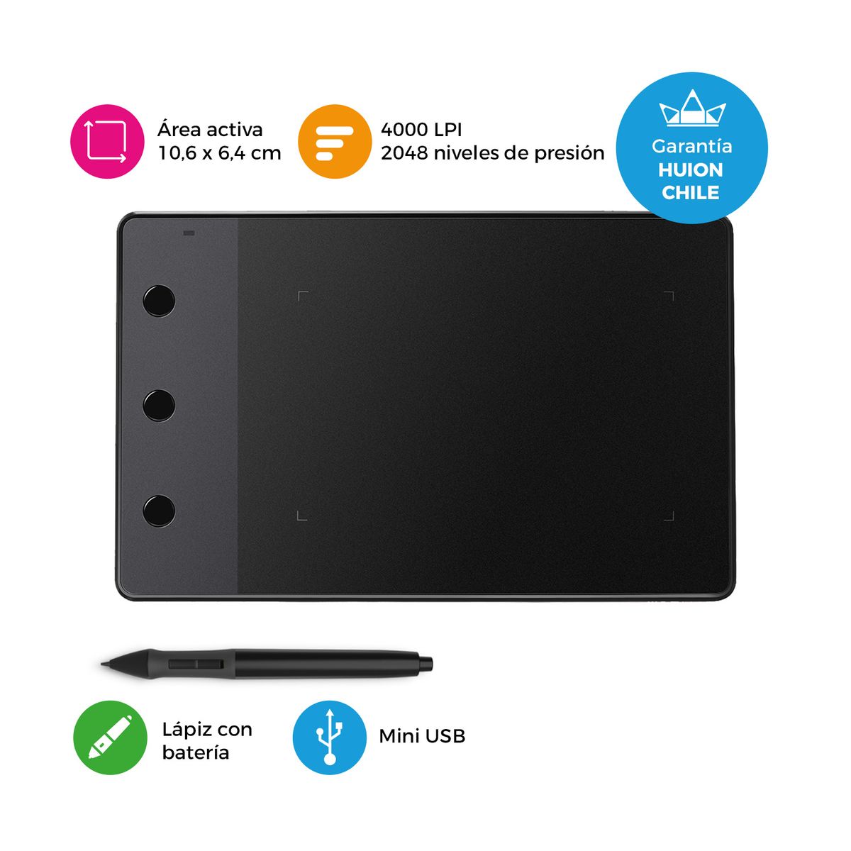 HUION - Tableta Gráfica Huion H420 Incluye Lápiz - Firma Digital