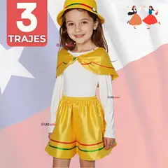 UTILISIMO - Pack 3 Traje Nortino Amarillo 4 Piezas Niña Fiestas Patrias