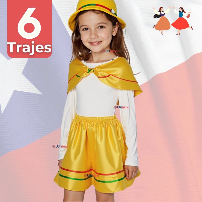 UTILISIMO - Pack 6 Traje Nortino Amarillo 4 Piezas Niña Fiestas Patrias