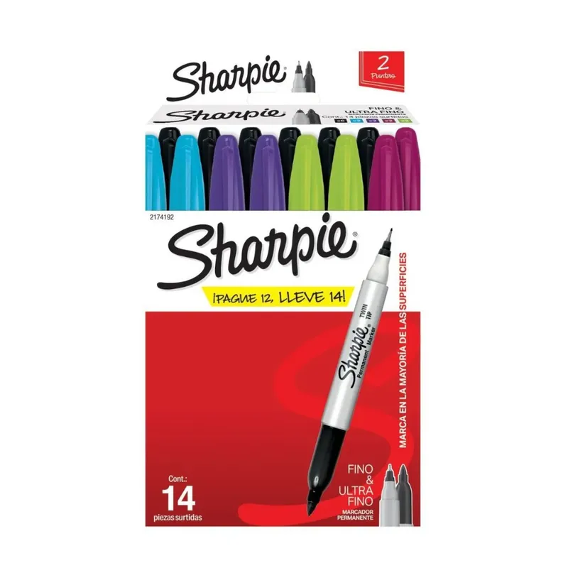 SHARPIE - Sharpie Marcador Doble Punta Fina-Ultrafina Surtido Set 12+2