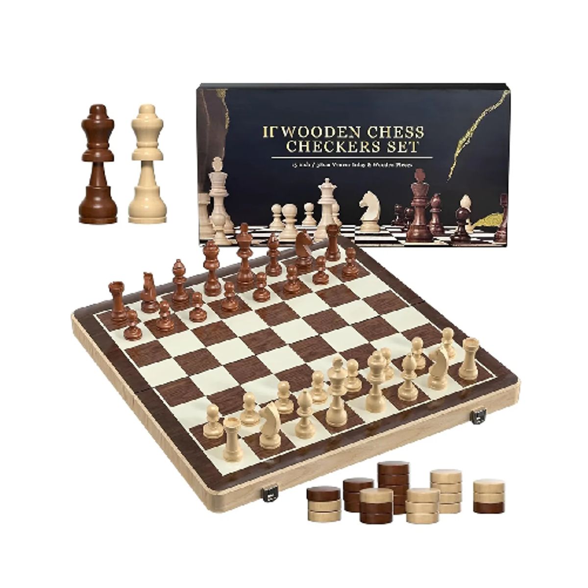 GENERICO - Tablero De Ajedrez Magnético Madera 2 En 1 Café