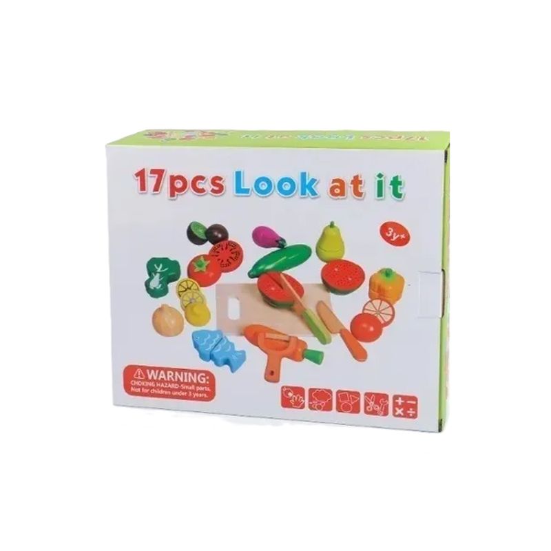 GENERICO - Set Corta Frutas Y Verduras Madera Con Iman Juego 17 Piezas Café