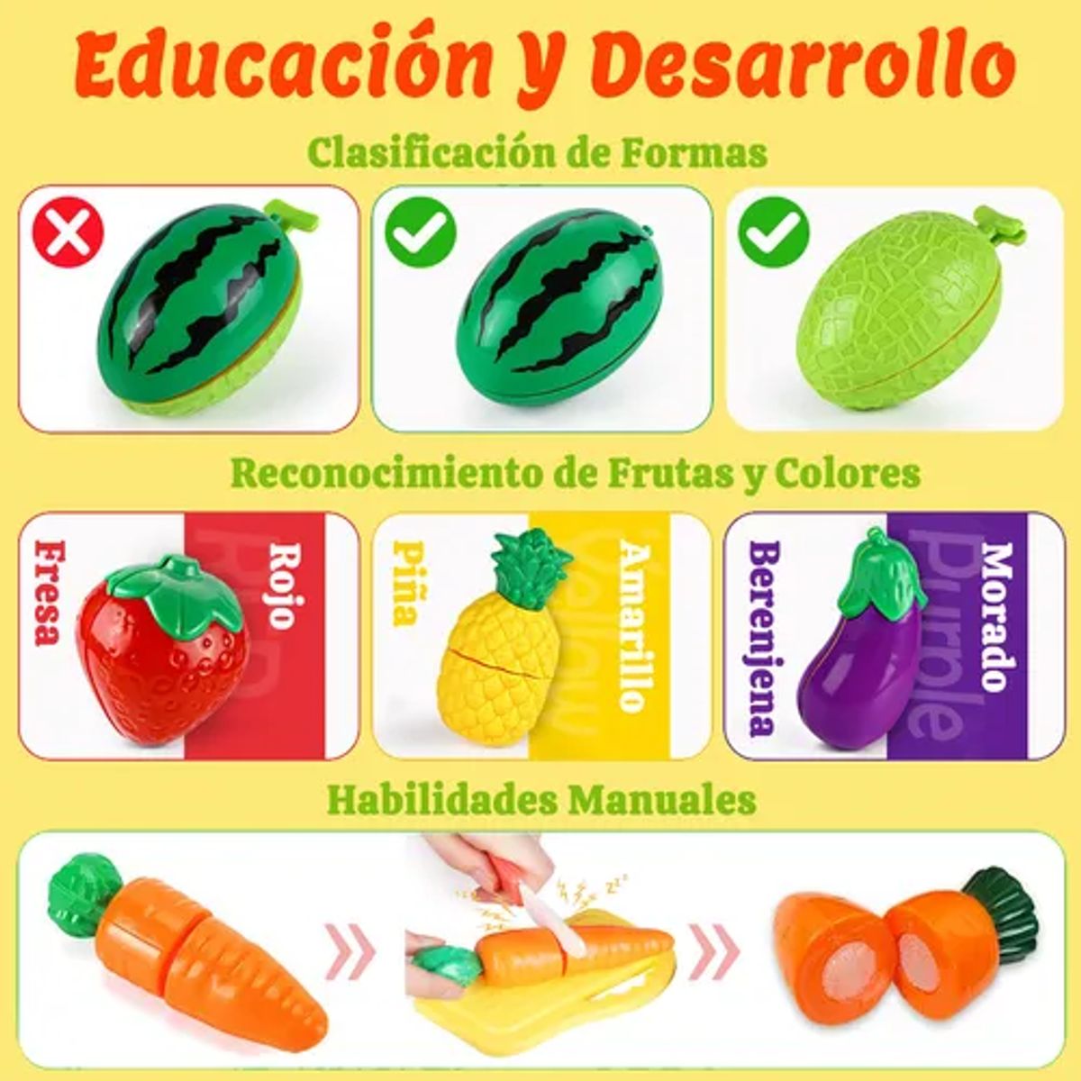 GENERICO - 23 Piezas Juguete Frutas Y Verduras Multicolor